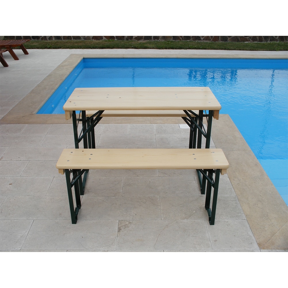 Set mobilier gradina/terasa Mobilaiud, lemn, masa + 2 banci, 3 piese, bej