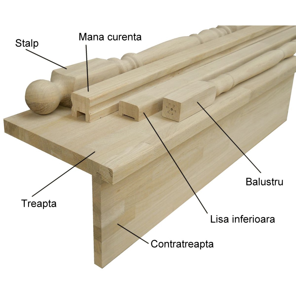 Treapta stejar, cu canal contratreapta, 1200 x 280 x 28 mm, natur