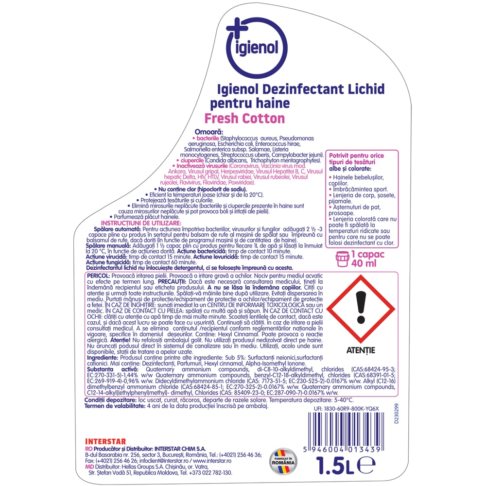 Dezinfectant haine IGIENOL Fresh Linen, 1.5l