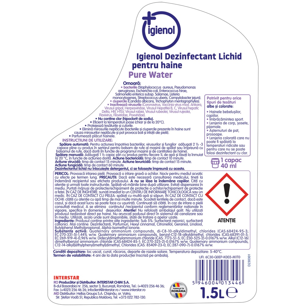 Dezinfectant haine IGIENOL Pure Care, 1.5l