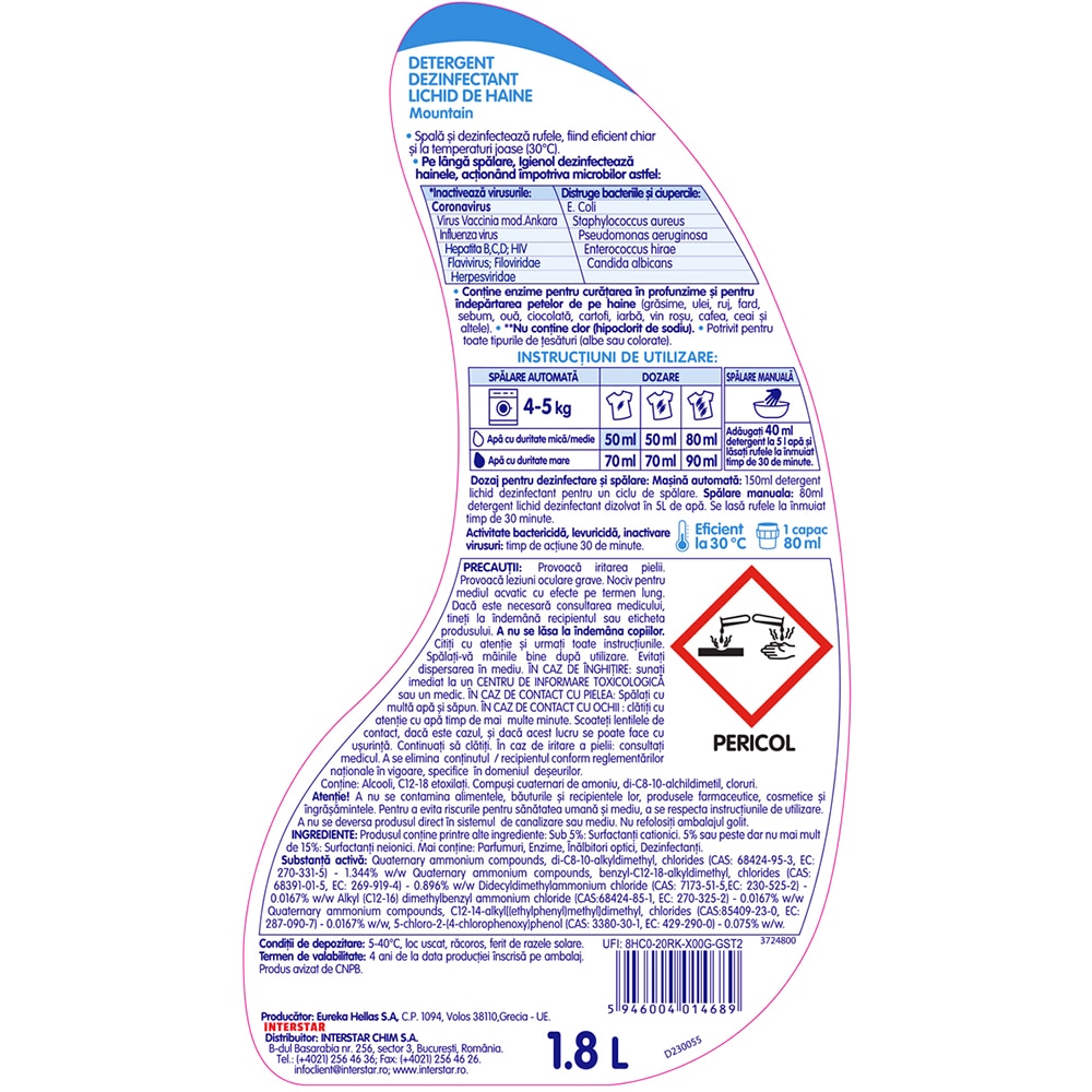 Detergent lichid IGIENOL Mountain Fresh, 1.8 l, 36 spalari