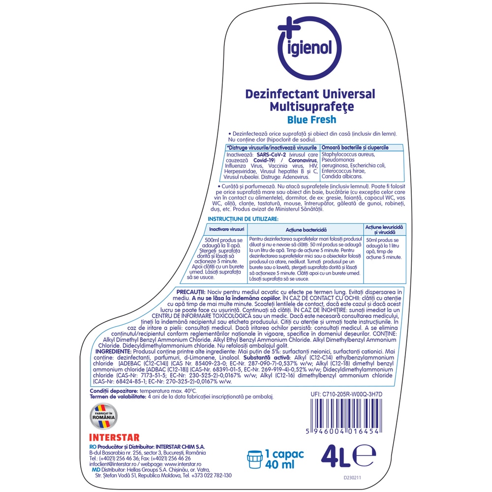 Dezinfectant universal IGIENOL Blue Fresh, 4 l