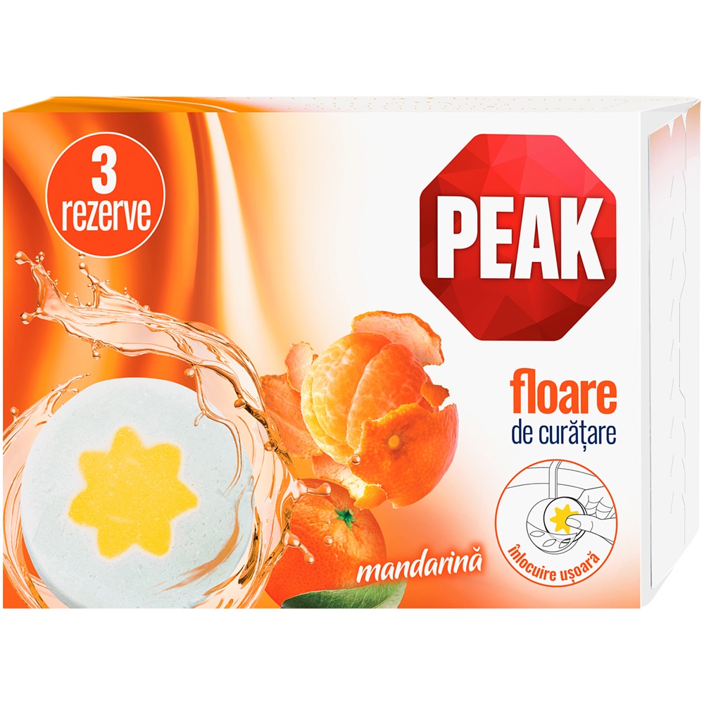 Rezerva odorizant toaleta PEAK Floare de Curatare, Mandarina, 3 x 45g