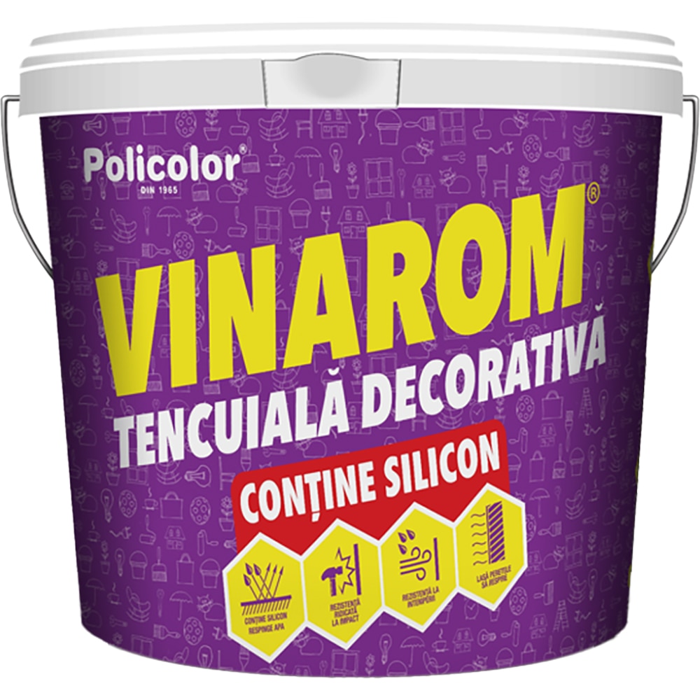 Tencuiala decorativa cu silicon Vinarom, gri deschis, 25kg
