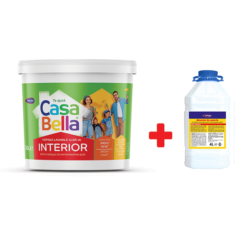 Vopsea lavabila interior CasaBella, alb, 24 l + Amorsa, 4 l