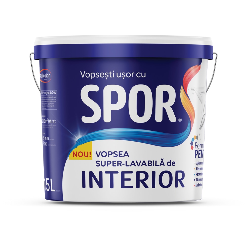 Vopsea superlavabila pentru interior SPOR, alb, 15 l