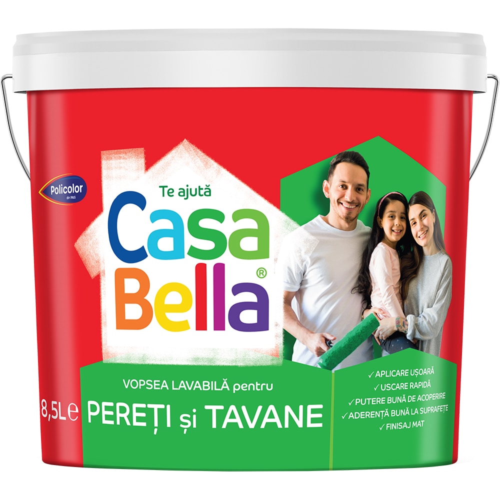 Vopsea lavabila CasaBella Pereti si Tavane, alb, 8.5 l