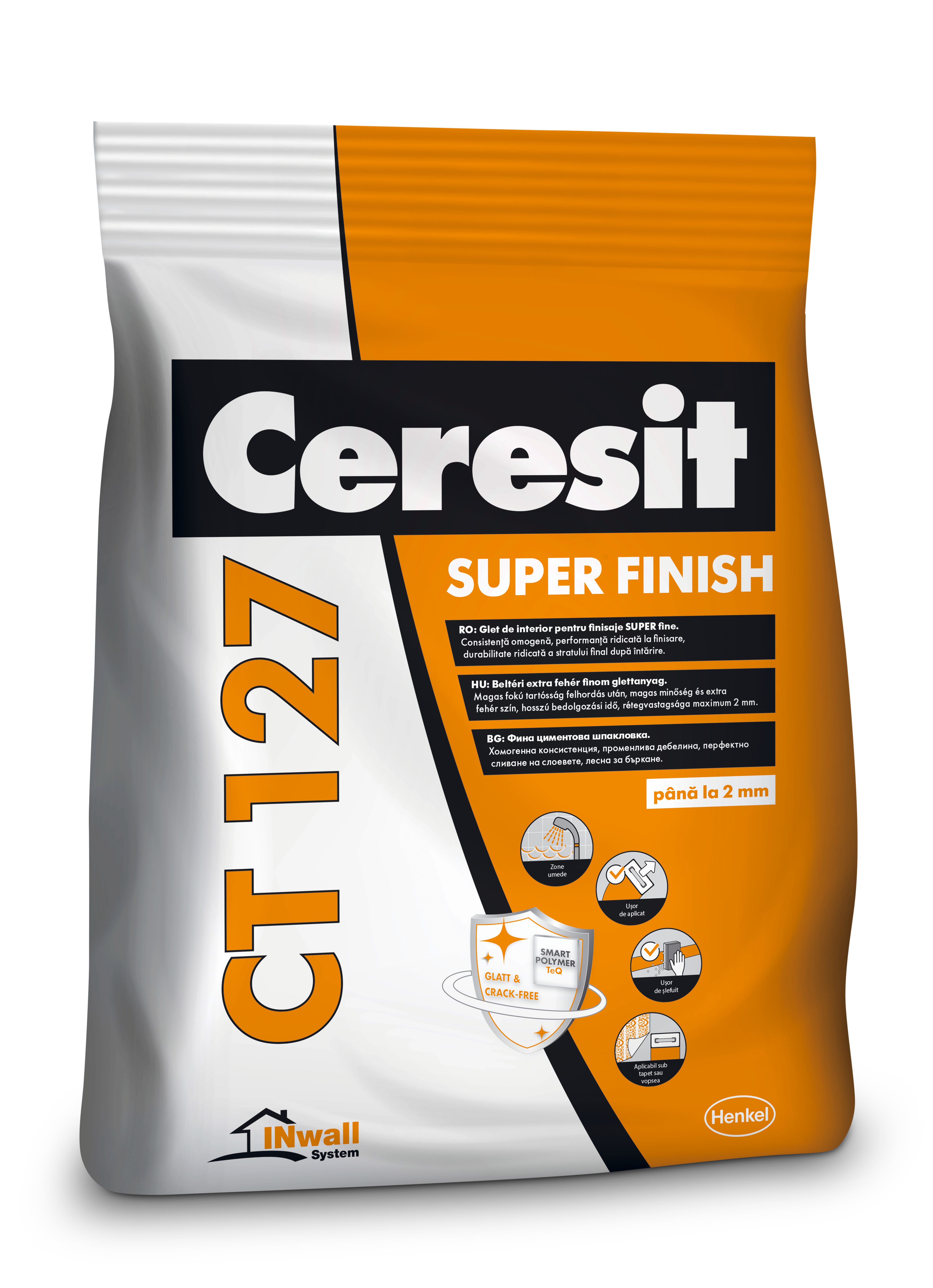 Glet de interior Henkel Ceresit CT 127, pentru finisaje super fine, 5 kg, culoare super alb