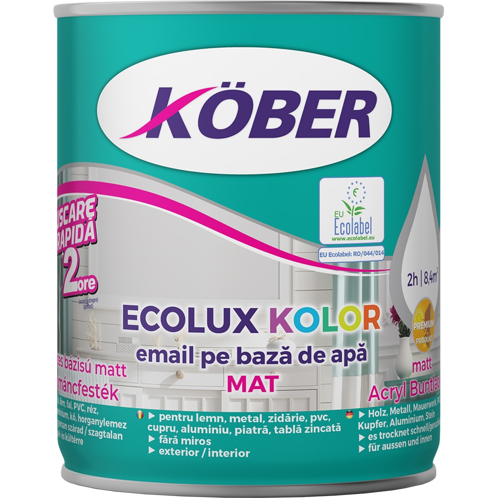 Email pe baza de apa KOBER Ecolux Kolor, negru mat, 0.6l