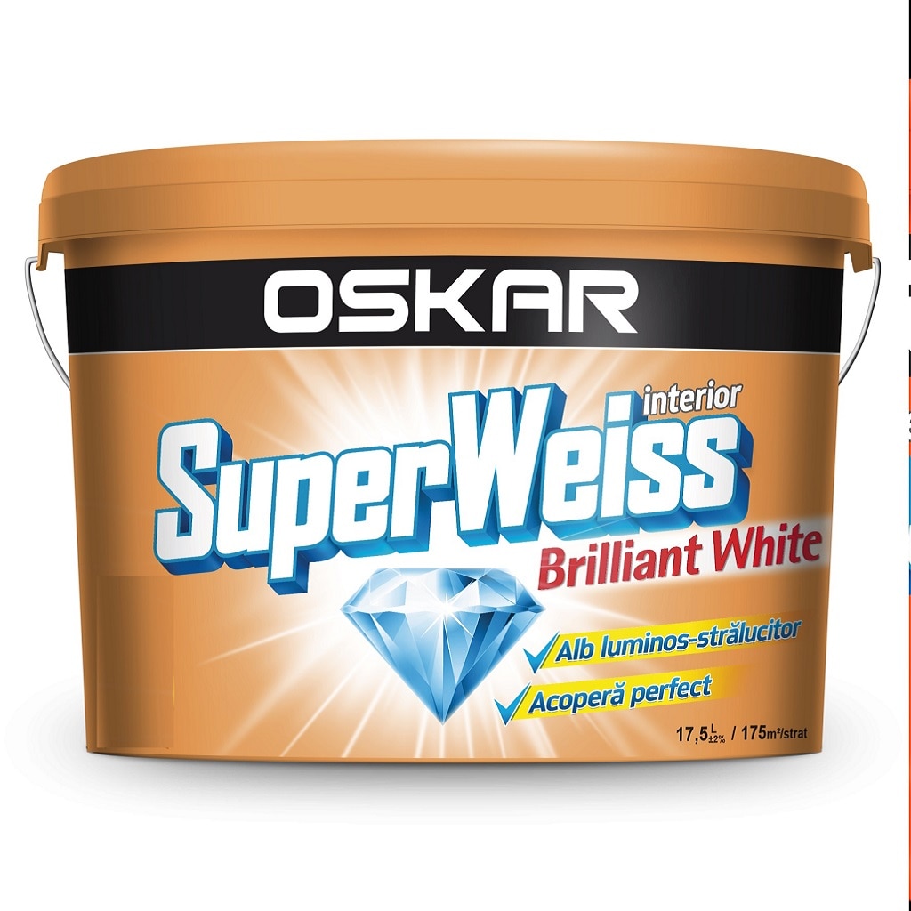 Vopsea lavabila Oskar SuperWeiss Brilliant, alb, 8.5 L, Interior