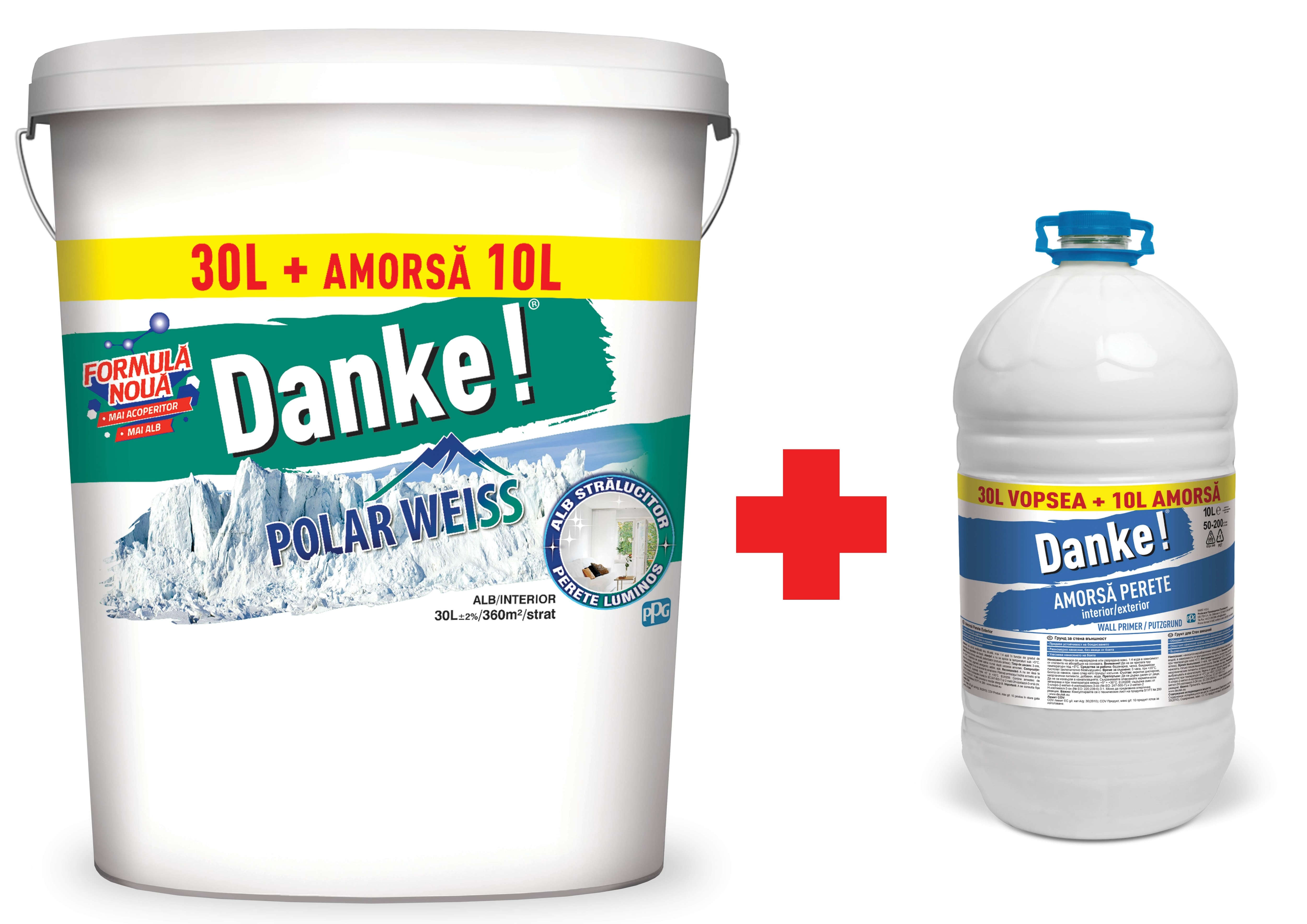 Vopsea lavabila + amorsa, interior, culoare alb, 30 L + 10 L  Danke Polar Weiss
