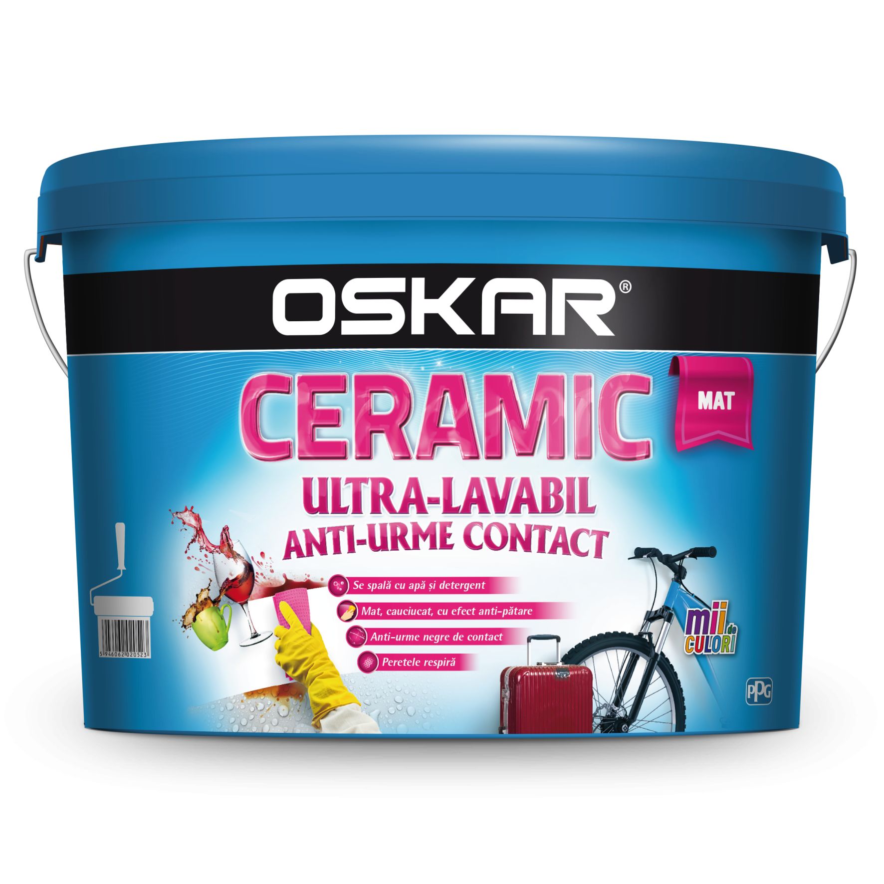 Vopsea ultra lavabila, interior/exterior, alb mat, 15 L  Oskar Ceramic