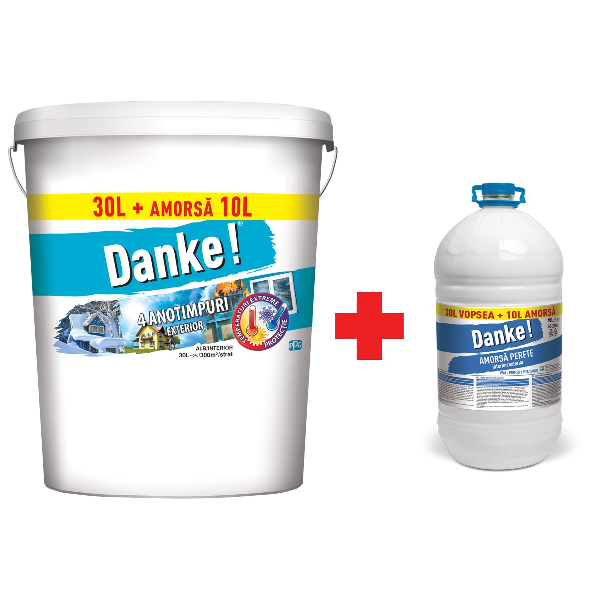 Vopsea pentru exterior, alba, Danke, 30 L + amorsa 10 L, 4 anotimpuri