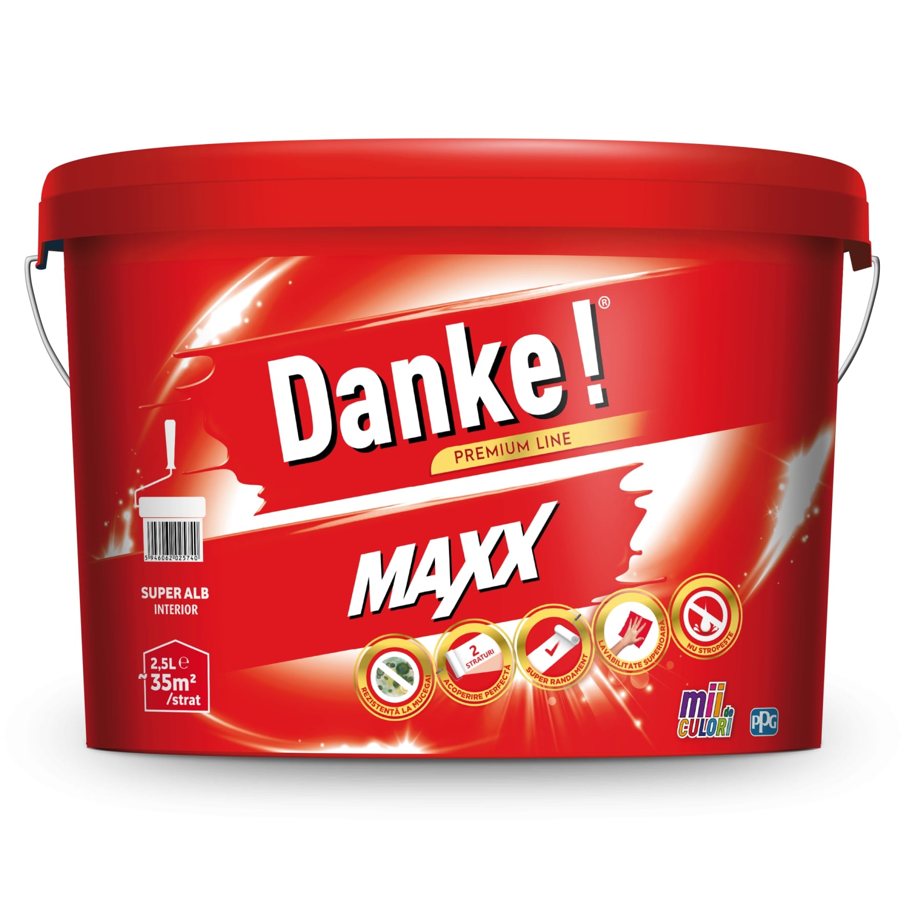 Vopsea lavabila, interior, alb, 2.5 L  Danke Maxx