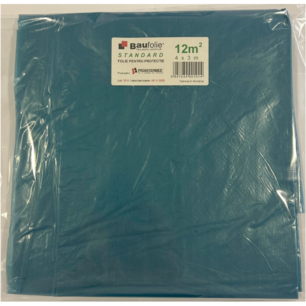 Folie constructii BAUFOLIE Standard, 4 x 3 m, grosime 0.03mm, 12mp, albastru