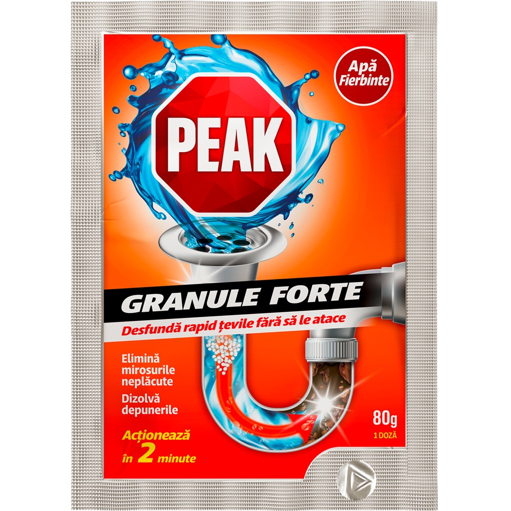 Granule pentru desfundat tevi PEAK Out, Apa fierbinte, 80 g