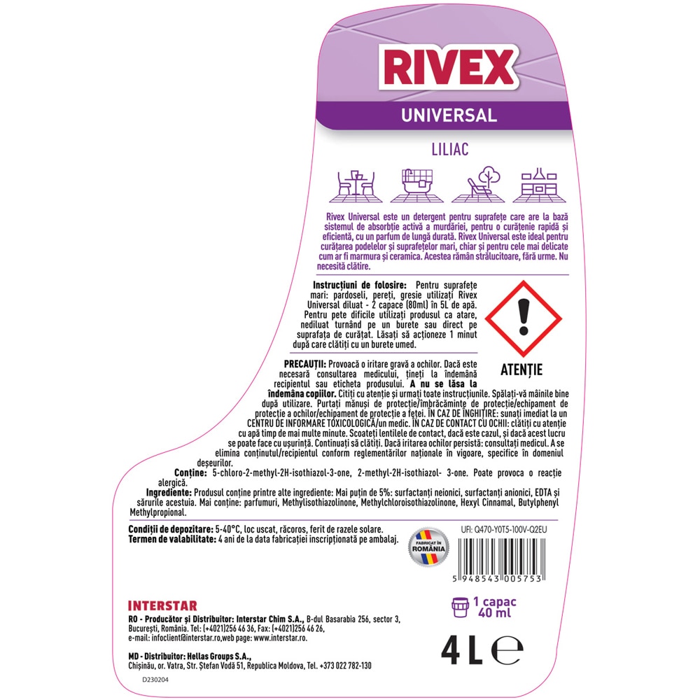 Detergent suprafete RIVEX Universal, Liliac, 4 l