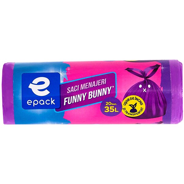Saci menajeri EPACK Funny Bunny, 20 bucati, 35 l, mov