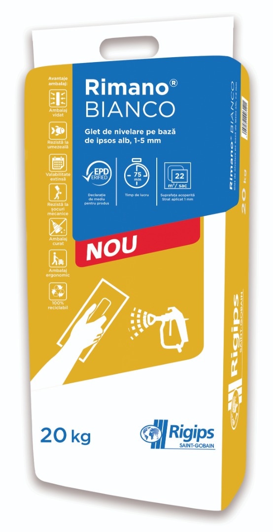 Glet de nivelare Rimano Bianco, Alb, 20kg  Rigips