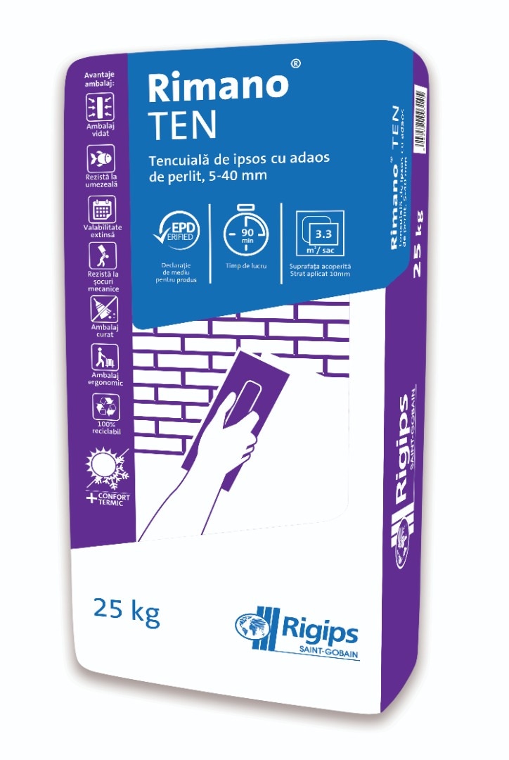 Tencuiala usoara Rimano Ten, Gri, 25kg  Rigips