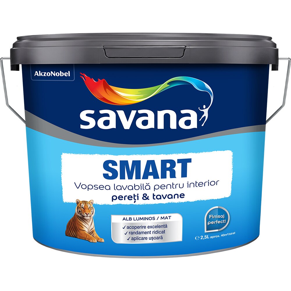 Vopsea lavabila interior SAVANA Smart, alb mat, 2.5l