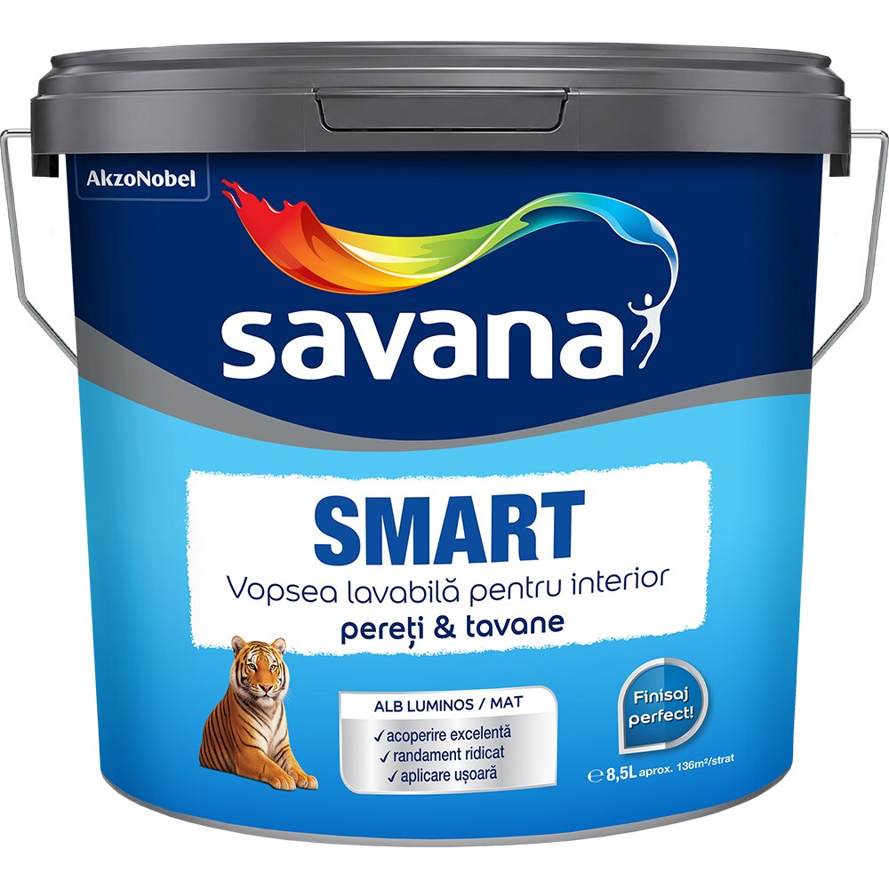 Vopsea lavabila interior SAVANA Smart, alb mat, 8.5l