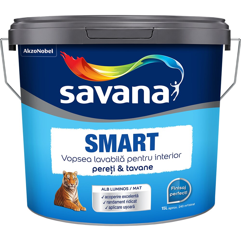 Vopsea lavabila interior SAVANA Smart, alb mat, 15l
