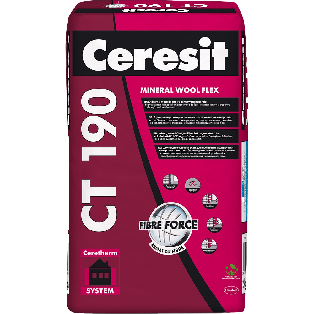 Adeziv si masa de spaclu pentru vata minerala CERESIT CT 190, 25 kg
