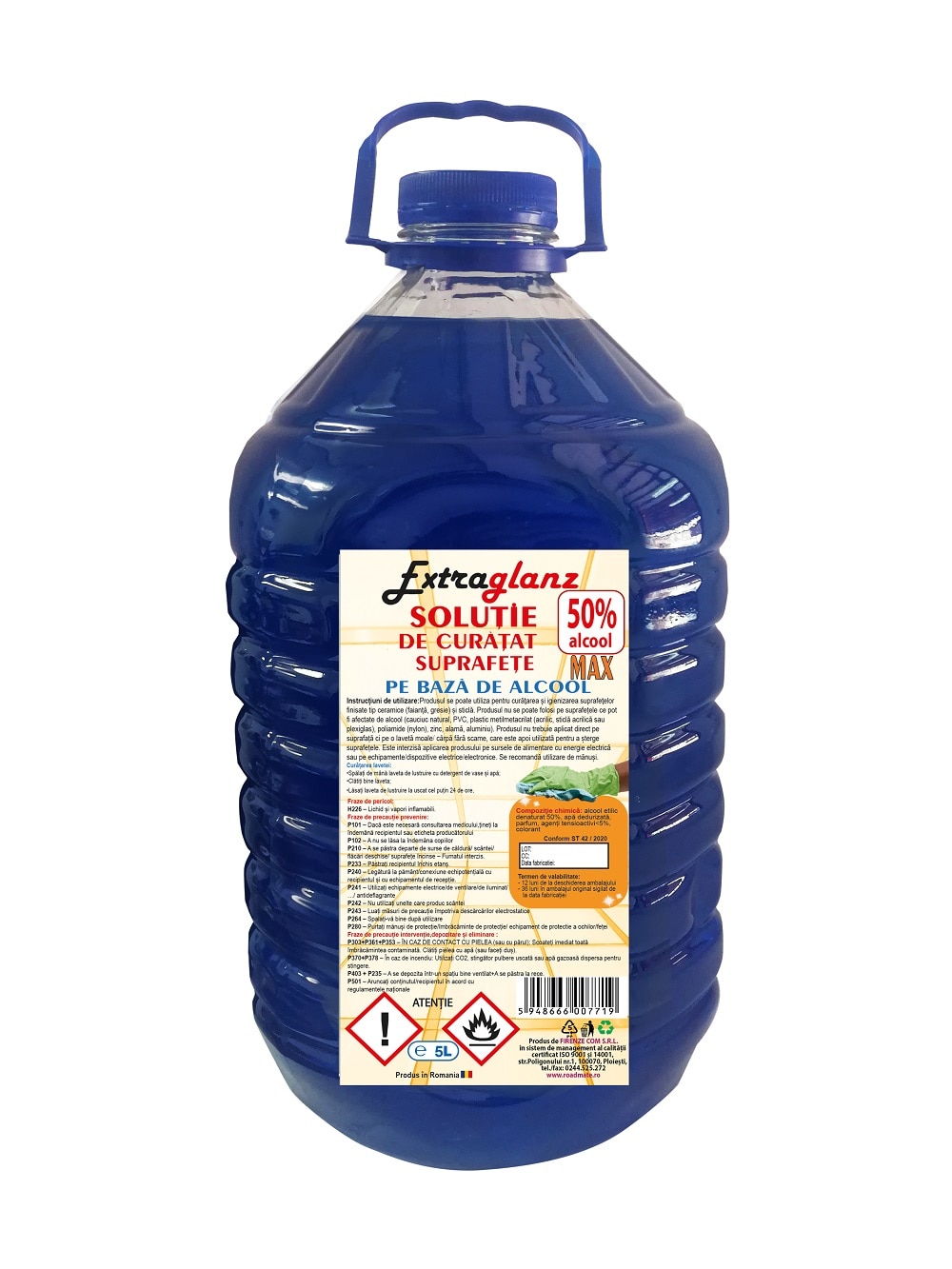 Solutie igienizanta pentru suprafete pe baza de alcool, 50% Extraglanz