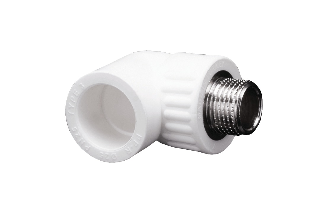 Cot plastic PPR, alb, 20 mm, unghi 90, racord 1/2, filet exterior