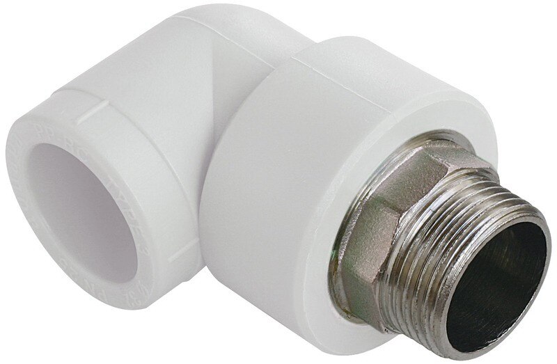 Cot plastic PPR, alb, 20 mm, unghi 90, racord 3/4, filet exterior