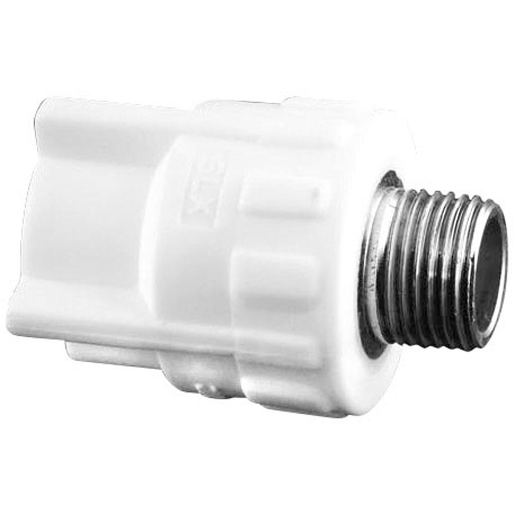 Racord PPR, 20 mm, racord 3/4, filet exterior, alb
