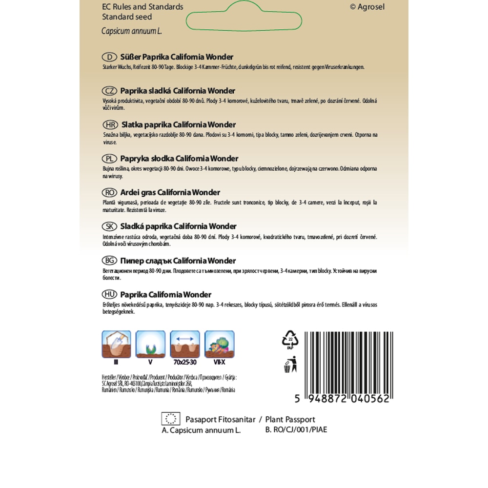 Ardei California Wonder SEMAS, 80 bucati