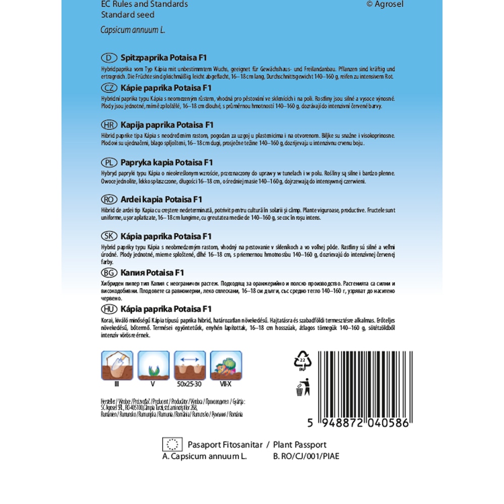 Ardei Lung Potaisa F1 SEMAS, 20 bucati