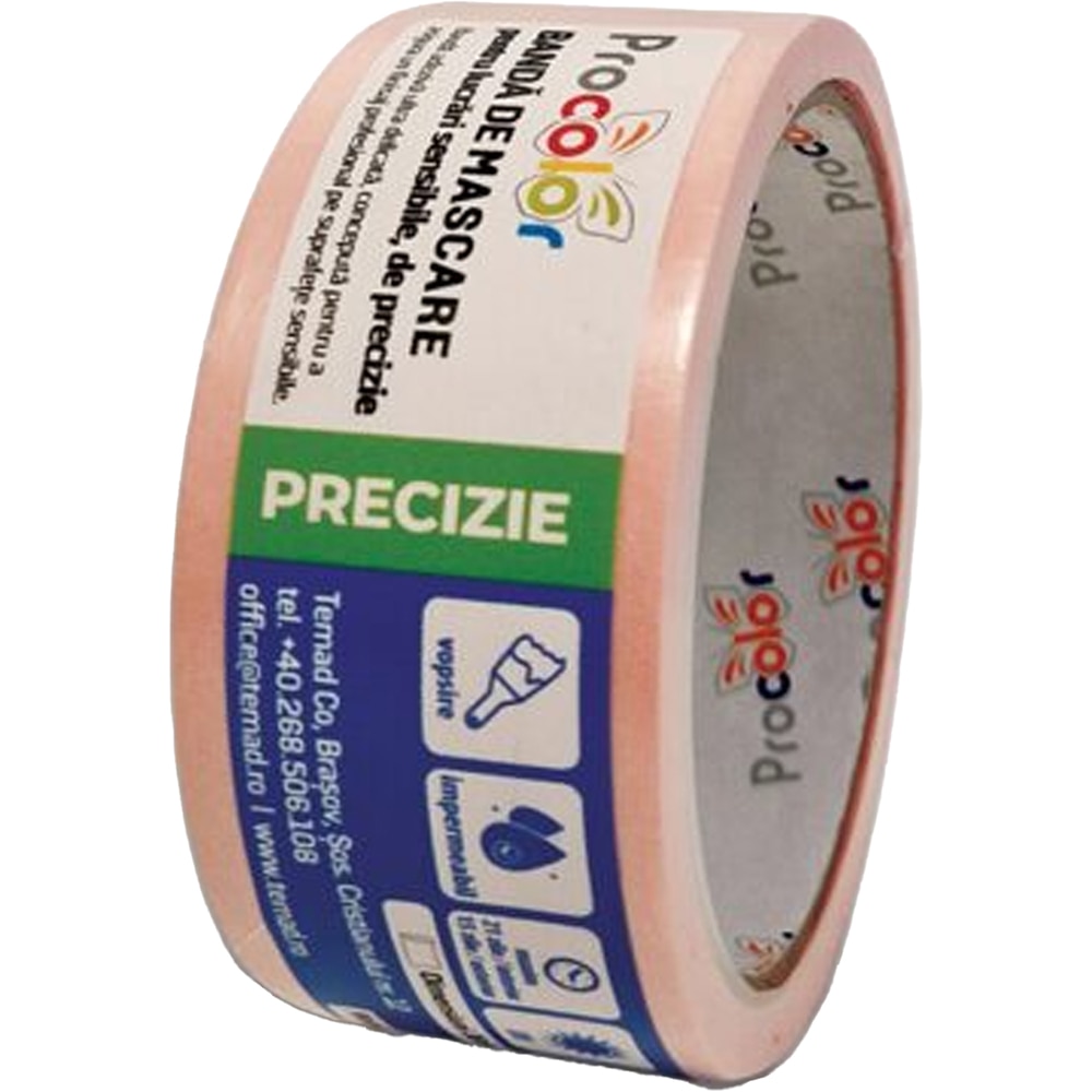 Banda adeziva mascare PROCOLOR Precizie, 38mm x 25m, galben