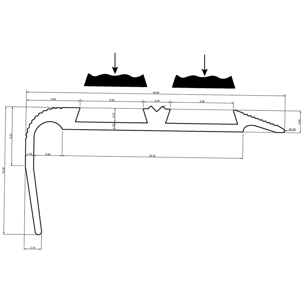 Profil trecere PM97381, aluminiu, 90 x 4 x 2 cm, argintiu