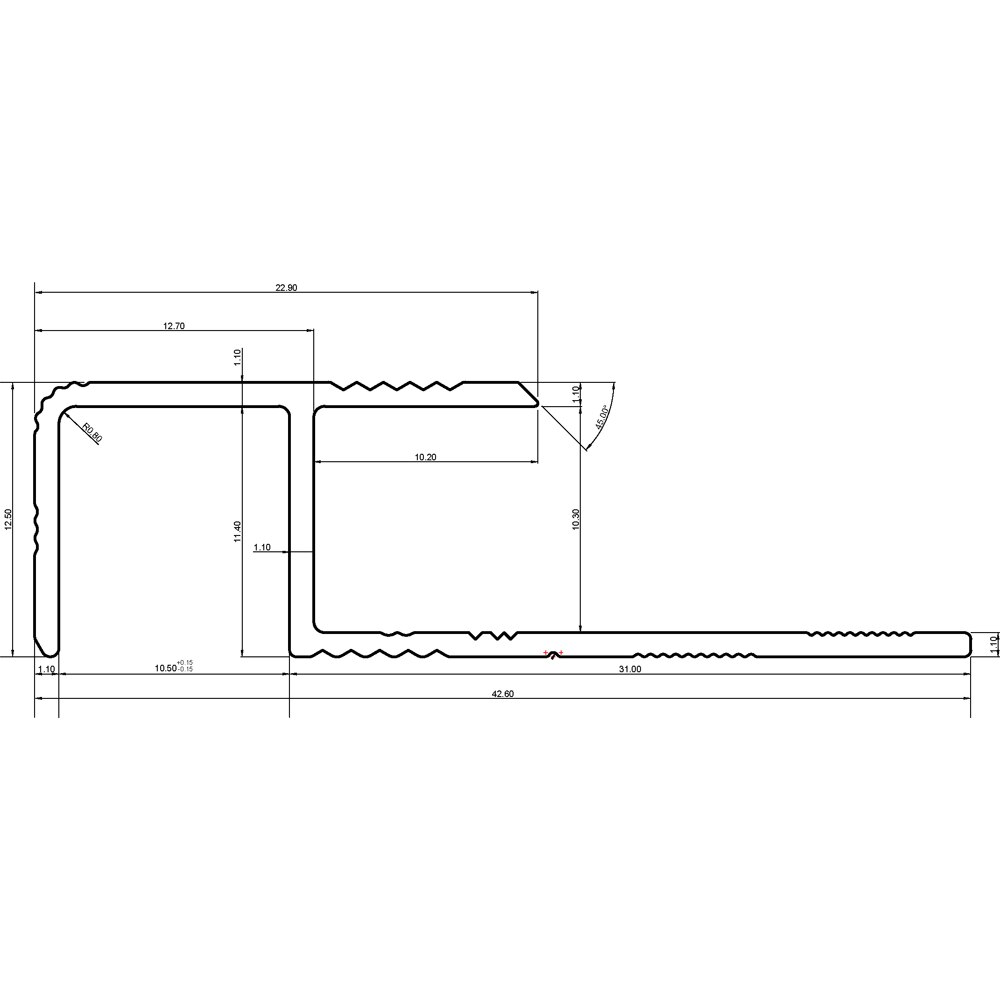 Profil aluminiu pentru treapta PROFILINE, 10 x 12 mm, 2.5 m, argintiu