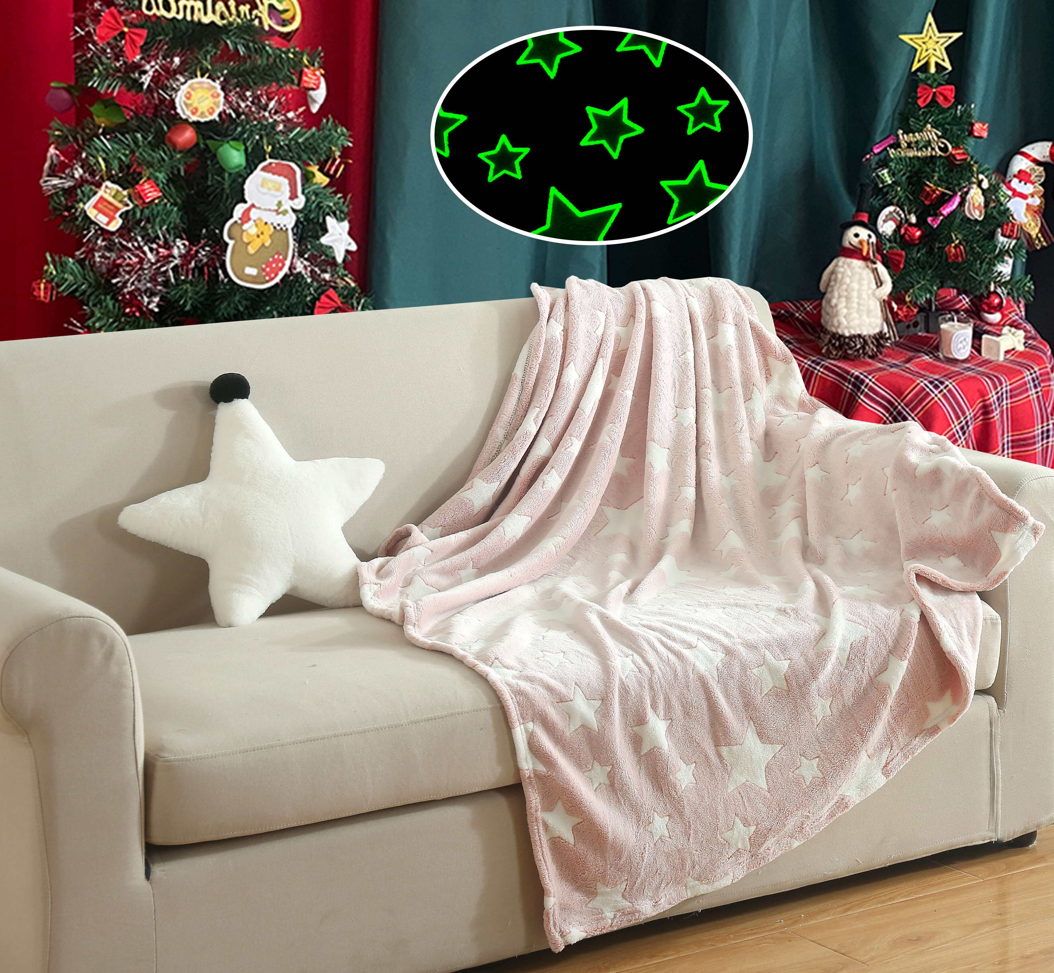 Patura roz, stelute fosforescente, 150 x 200 cm