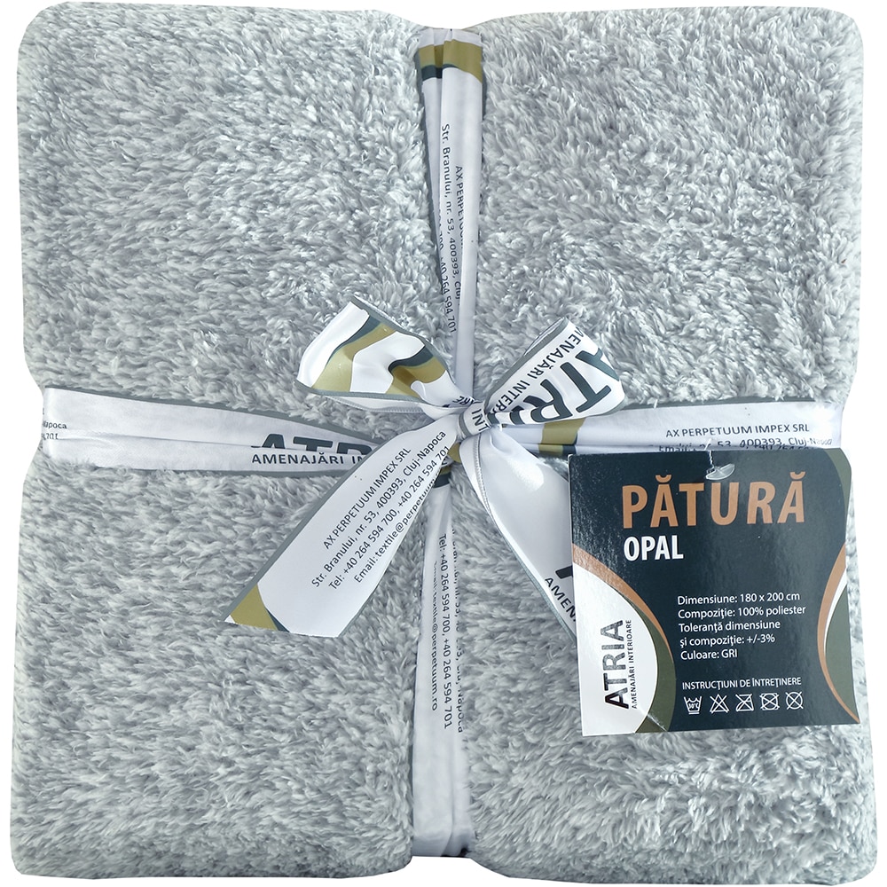 Patura Opal, 180 x 200 cm, poliester, gri