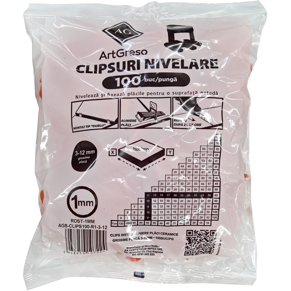 Distantiere nivelare placi ceramice ARTGRESO, 1mm, 100buc, rosu