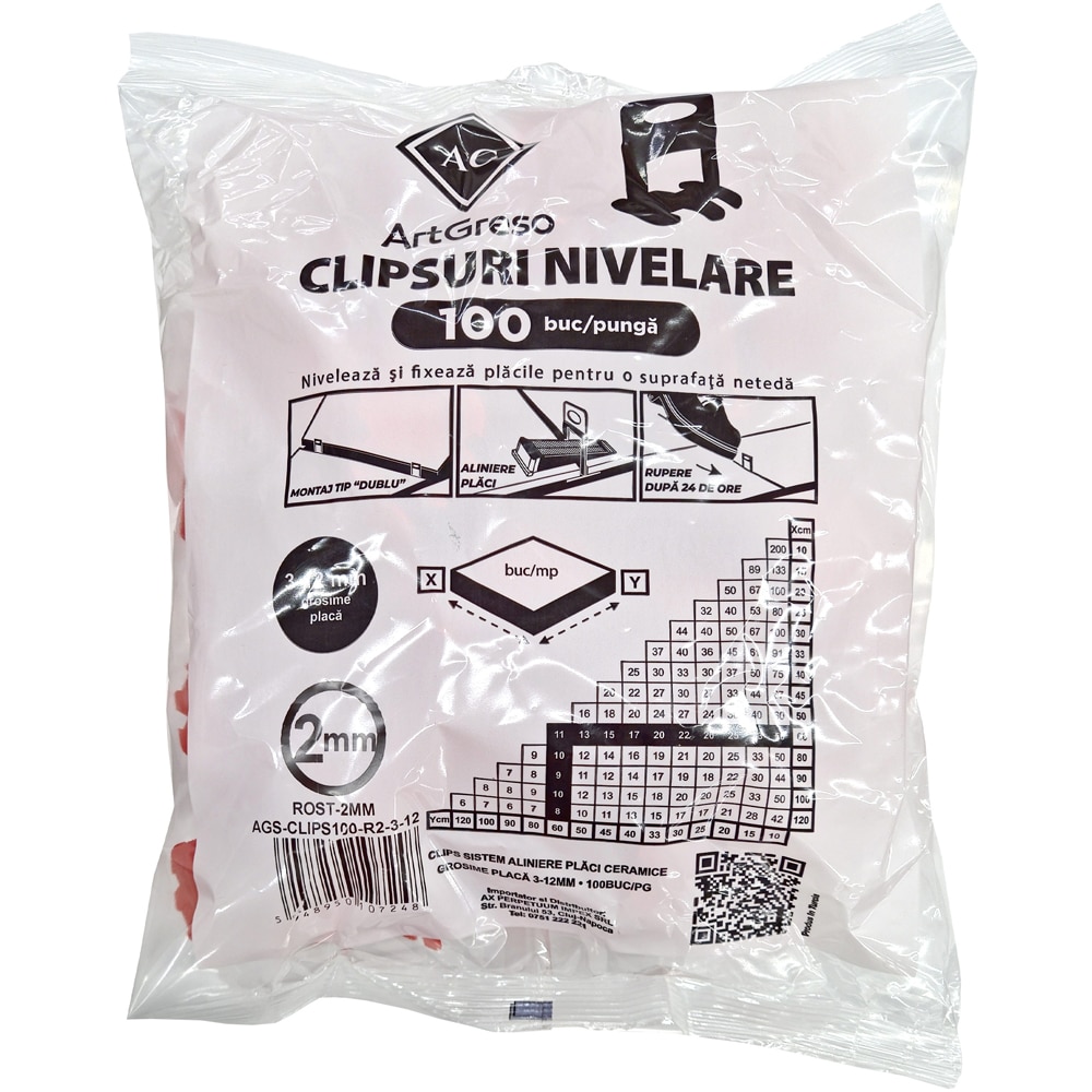 Distantiere nivelare placi ceramice ARTGRESO, 2mm, 100buc, rosu