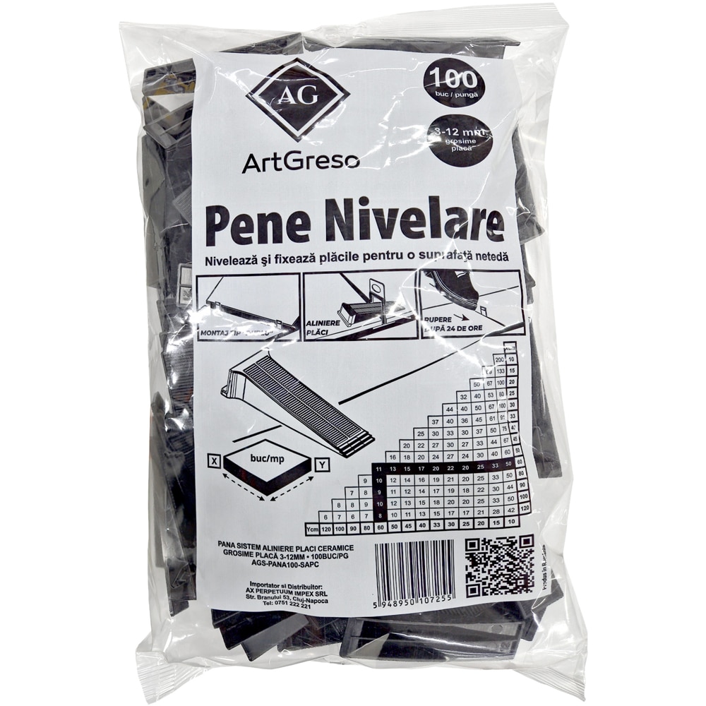 Pene nivelare placi ceramice ARTGRESO, 100buc, negru
