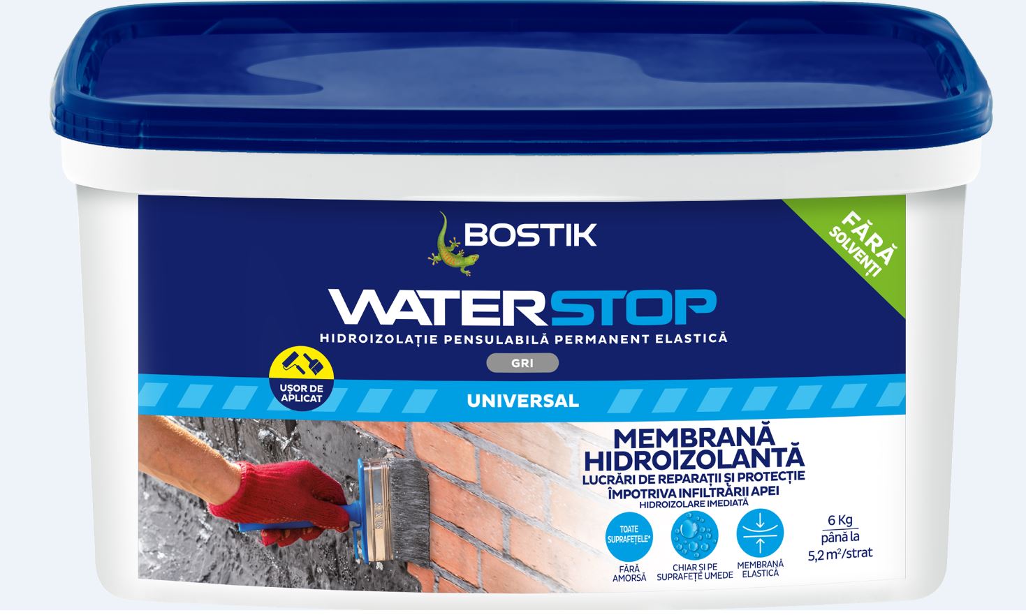 Solutie etansanta hidroizolatii Mem Waterstop MSP, Gri, Aplicare Manuala, 6 Kg
