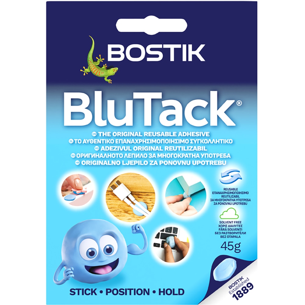 Adeziv universal reutilizabil BOSTIK Blu Tack, solid, 45g, albastru
