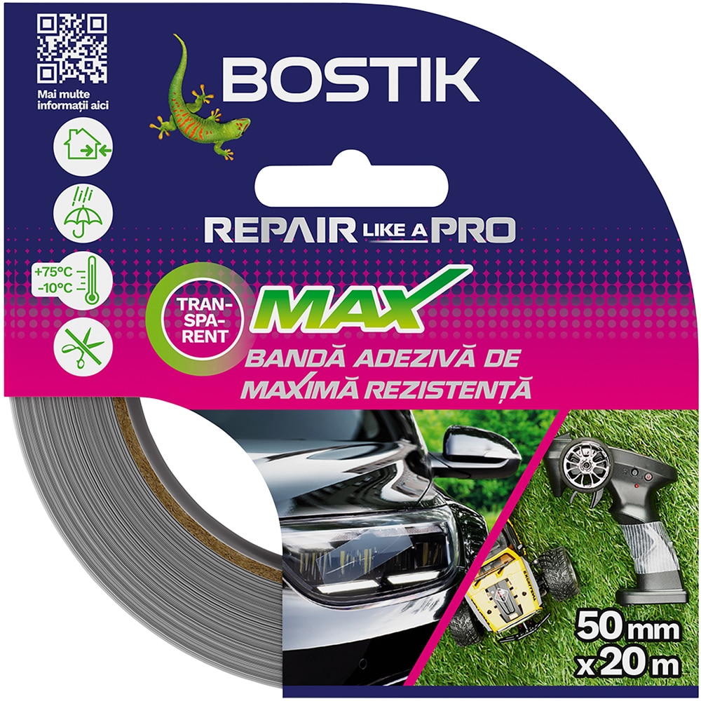 Banda adeziva maxima rezistanta BOSTIK, 50mm x 20m, transparent