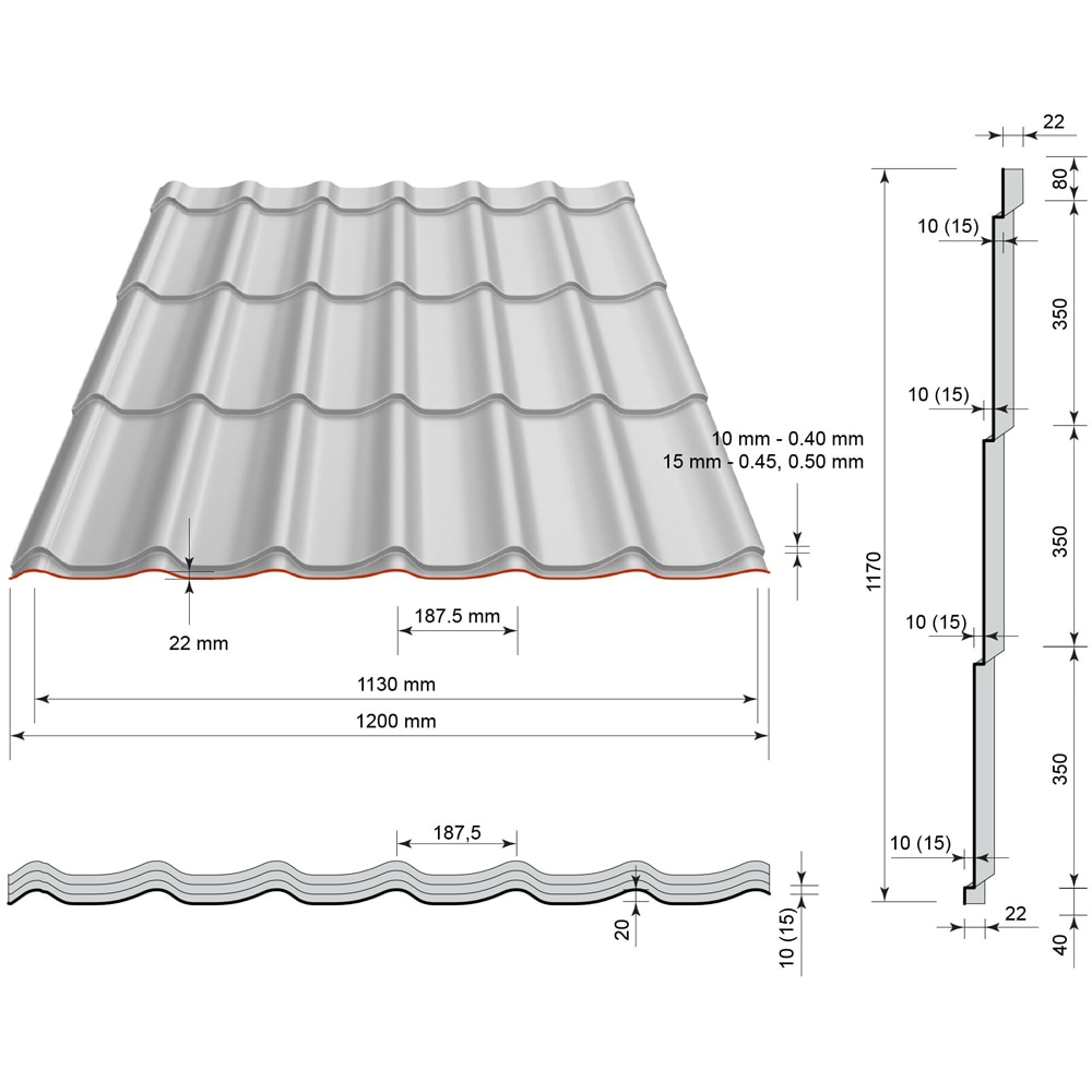 Tigla metalica, Maro, RAL 8017, 0,4 mm x 220 x 120 cm, 2,64 mp  Bravo Lucios