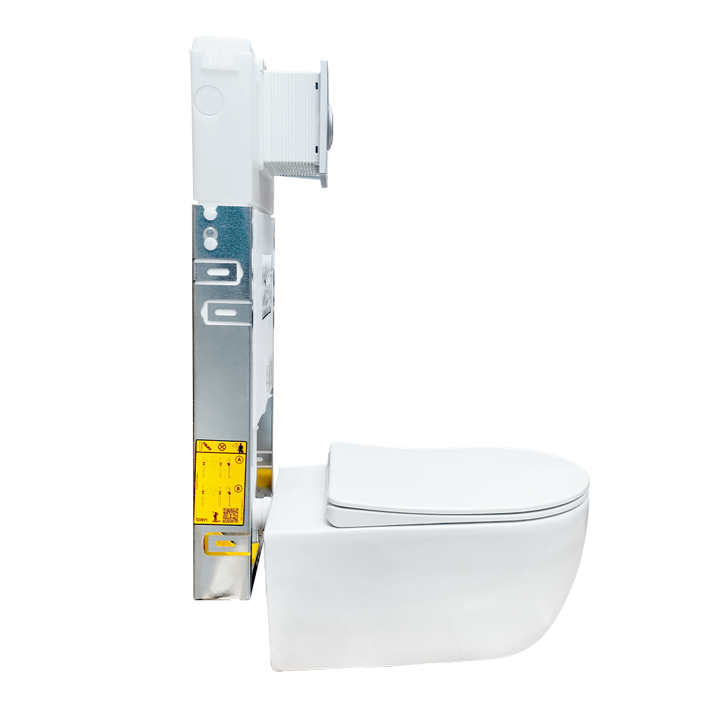 Set vas WC suspendat Regata Supreme, ceramica, rezervor 3-6 l, capac SoftClose, clapeta dubla actionare, alb-crom