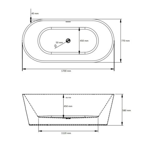 Cada freestanding, ovala, alba, 170 x 80 x 58 cm • Celesta Nova