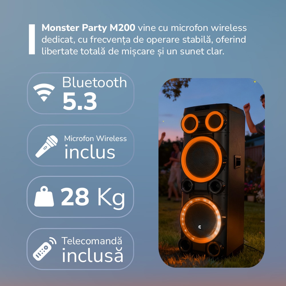 Sistem audio E-BODA Monster Party M200, 400W, Bluetooth, USB, negru
