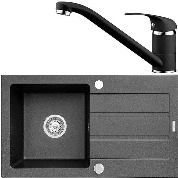 Pachet chiuveta PYRAMIS Classic, 1 cuva, picurator reversibil, compozit granit + baterie, negru